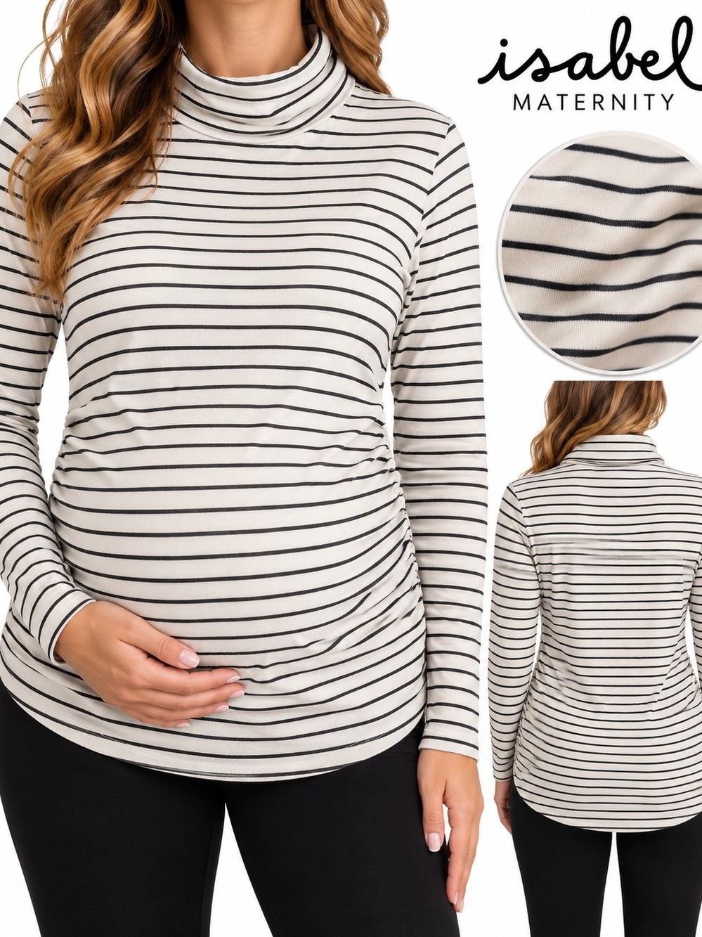 Isabel Maternity by Ingrid & Isabel Cream and Black Striped Turtleneck